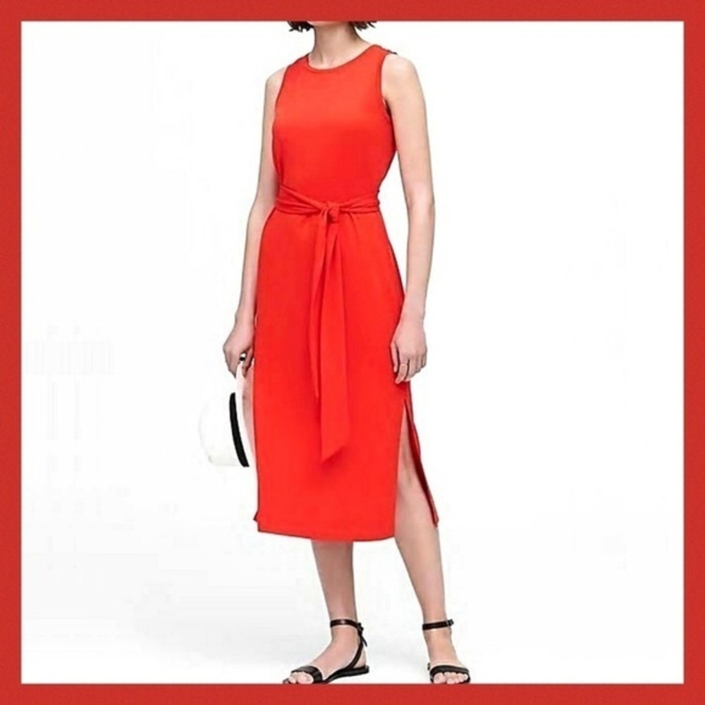 BANANA REPUBLIC Red Knit Tank Midi Sash Dress